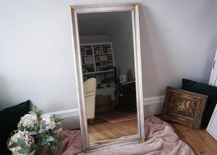 Pink, lavender and white ombre full length mirror with gold leaf details