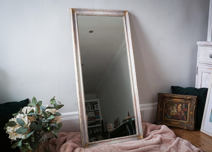 Pink, lavender and white ombre full length mirror with gold leaf details