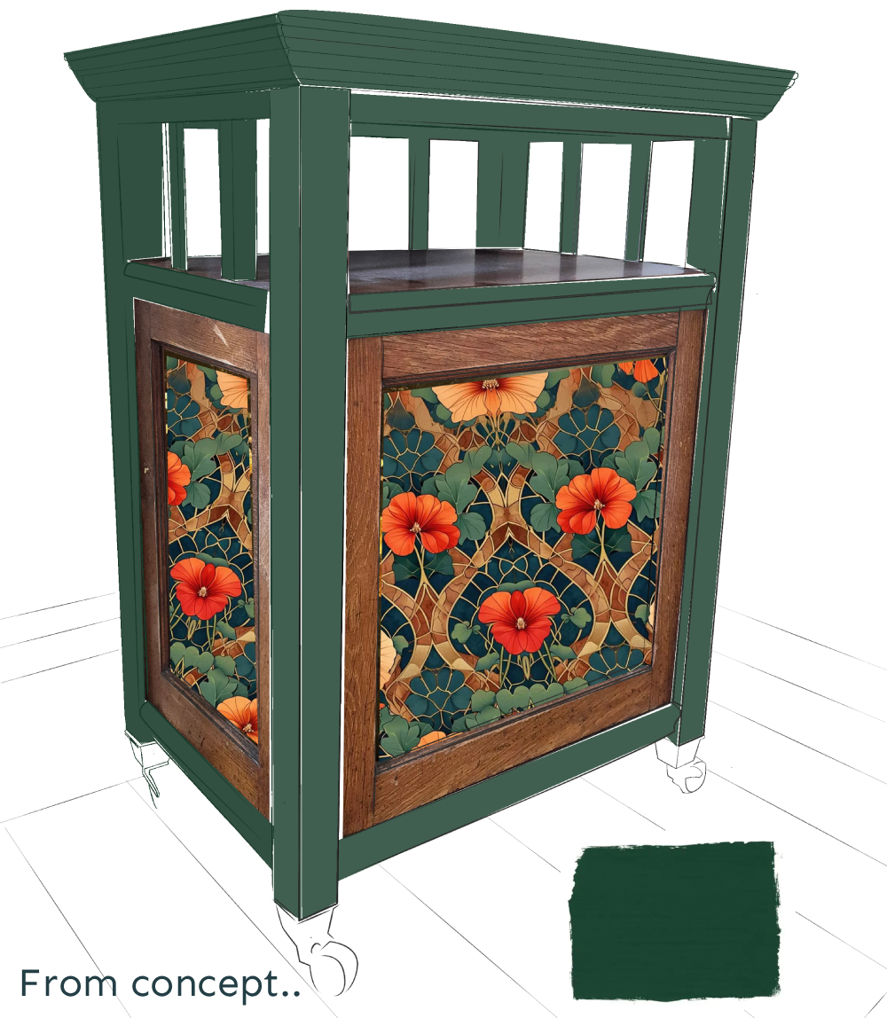 A sketch of an art deco dark green bar - commissions