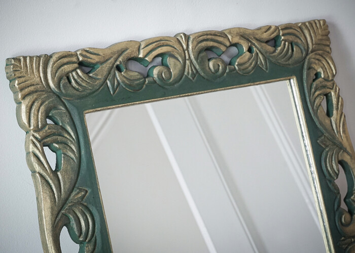 Small Gothic-style mirror is hand-painted in Annie Sloan’s ‘Amsterdam Green’